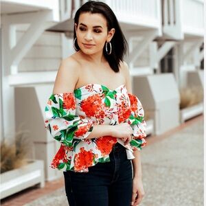 Lulumari Red and Green Floral Blouse